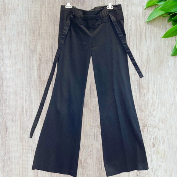 VINTAGE ZINC -- 1980s Black Pant, Extra Wide Leg, Belt Tie and Side Zip - Picture 1 of 9